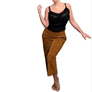 100% Leather Genuine Suede Pants Festival Western Cowgirl BOHO Vintage Cognac